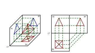 PROYECTAR UNA PIRAMIDE DE BASE CUADRADA A LOS TRES PLANOS 