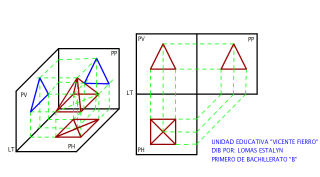 PROYECTAR UNA PIRAMIDE DE BASE CUADRADA A LOS TRES PLANOS