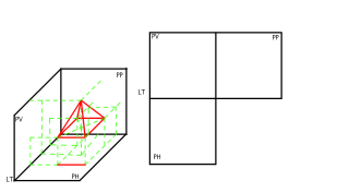 PROYECTAR UNA  PIRAMIDE DE BASE CUADRADA A LOS TRES PLANOS