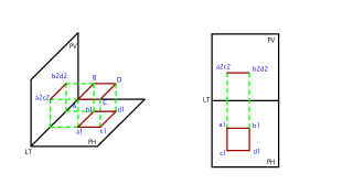 PROYECTAR UN CUADRADO DE 20mm PARALELO AL PLANO HORIZONTAL A PH Y PV  COTA 25 ALEJAMIENTO 25