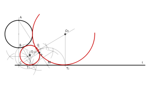 Circunferencias tangentes a una circunferencia y una recta que pasen por un punto exterior a las mismas.