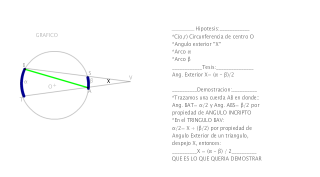 DEMOSTRACION DE ANGULO EXTERIOR EN CIRCUNFERENCIA EN RELACION AL SUS ARCOS