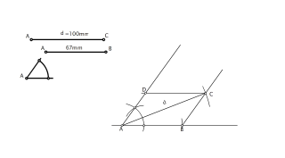 Romboide dado un ángulo, una diagonal y un lado