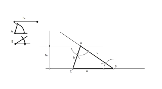 triángulo dados dos ángulos y la altura del lado opuesto a uno de ellos