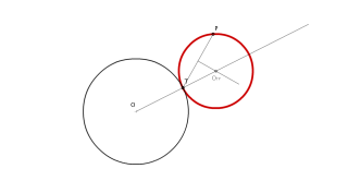 Circunferencia por P tangente a otra por T