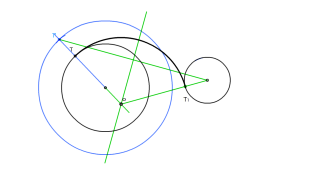 Enlace entre dos circunferencias dado T (exterior a una, interior a otra)