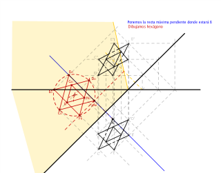 Dibujar las proyecciones diédricas de un polígono estrellado de 30mm de lado contenido en el plano dado.