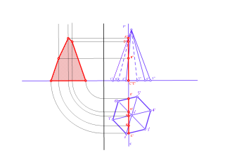 Pirámide. 2.1. Conocida las proyecciones de la pirámide recta y el plano P de perfil, determinar la sección producida.