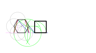 Dibuja el cuadrado equivalente a un hexágono regular de lado 25mm.