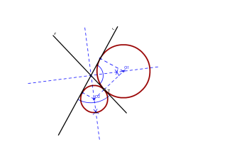 Bi zuzenekiko zirkunferentzia ukitzaileak T jakinik