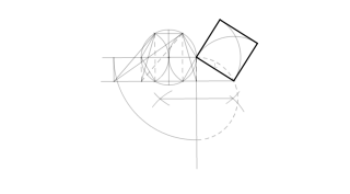 2. Dibuja el cuadrado equivalente a un hexágono regular de lado 25mm.