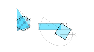 2. Dibuja el cuadrado equivalente a un hexágono regular de lado 25mm.