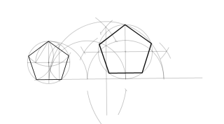 Dibuja un pentágono regular que tiene por área el doble de otro que está inscrito en una circunferencia de 30mm.