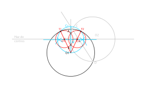 Circunferencias tangentes a la dada que pasen por A y B. (Potencia)