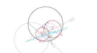 Circunferencias tangentes a otra y que pasen por dos puntos.