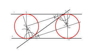 Circunferencias tangentes a tres rectas, dos de ellas paralelas