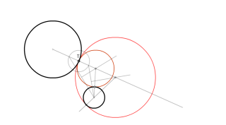 Trazar las circunferencias tangentes a las dadas, dado el punto de tangencia en una de ellas.