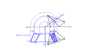 Verdadera magnitud de la sección producida por un proyectante vertical sobre una pirámide