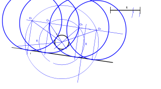 Circunferencias de radio conocido (R) tangentes a una recta (r) y una circunferencia (c)