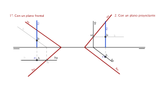 Intersección de recta vertical con plano oblicuo