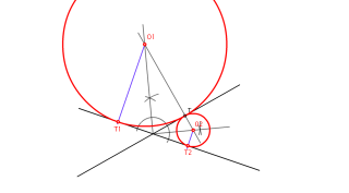 CTG2EL_RR Circunferencias tangentes a dos rectas que se cortan, dado el punto de tangencia
