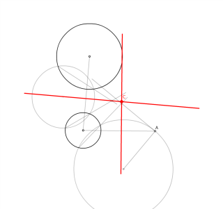 Hallar el centro radical de dos circunferencias y un punto.
