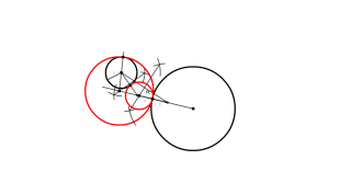 Circunferencias tangentes a otras dos, conociendo el punto Pc de tangencia, en una de ellas. (Por dilatación).