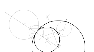 Circunferencias tanxentes a outras dúas coñecido un punto T de tanxencia