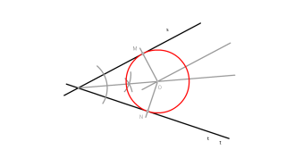 Tangency of circumference and straight lines s and t