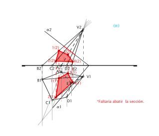 DIÉDRICO_SUPERFICIES_7 (PIRÁMIDE). (Por planos proyectantes).