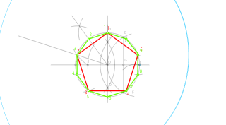 27.- Erradioa r=4,5 cm duen zirkunferentzian inskribaturiko pentagono eta dekagono erregularrak marraztu.