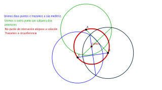 Traza a circunferencia que pasa por tres puntos dados