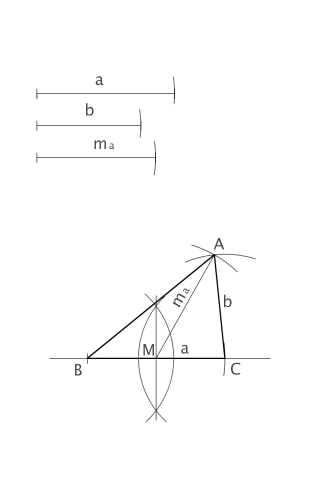 Triángulo conocido dos lados y la mediana que parte de uno de ellos.