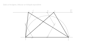 Dado un hexágono, debuxar un triángulo equivalente