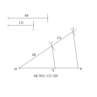 División de un segmento en partes proporcionales a otros dos.