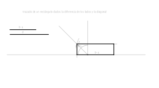 trazado de un rectángulo dados la diferencia de los lados y la diagonal
