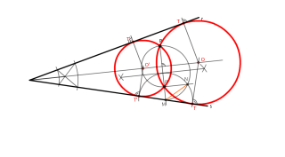 Circunferencias tangentes a dos rectas y que pasen por un Punto P