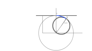 Circunferencia tangente a recta y a otra circunferencia por el interior.