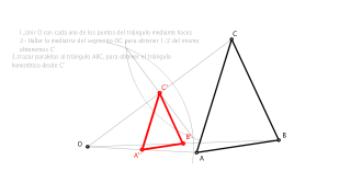 Figura homotética de ABC siendo O el centro de homotecia y K=1/2