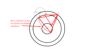 Triángulo equilátero con sus tres vértices en tres circunferencias concéntricas