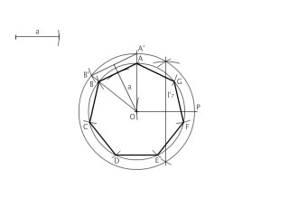 Heptágono regular dada la apotema. (Por semejanza).