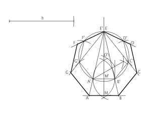 Heptágono dada su altura (distancia de un vértice al lado opuesto). POR SEMEJANZA.