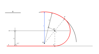 2º CASO: Enlace de una recta y un arco de circunferencia de radio "r", por medio de un arco de radio "R"