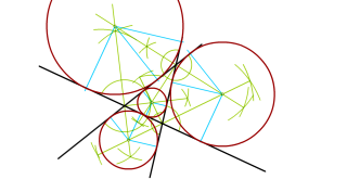 dibujar las circunferencias tangentes a tres rectas que se cortan