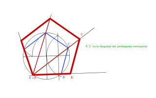 Pentágono dada su diagonal (por semejanza/homotecia)