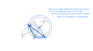 Triangle de costats proporcionals i diàmetre de circumferència circunmsrita conegut 