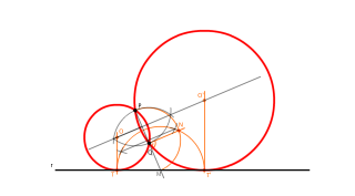 Circunferencia tangente a una recta, pasando por P y Q exteriores.
