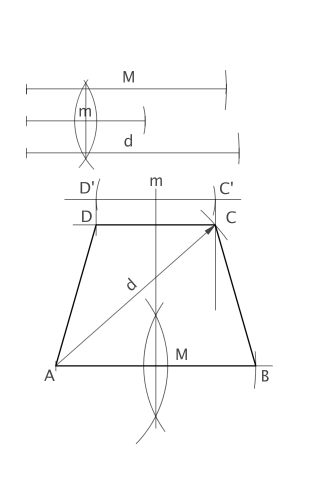 Trapecio isósceles conocidas sus dos bases y la diagonal.
