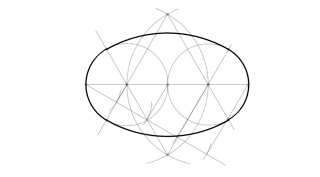 Ovalo dado el eje mayor en cuatro partes.