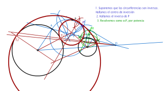 Circunferencia tangente a otras dos por un punto exterior